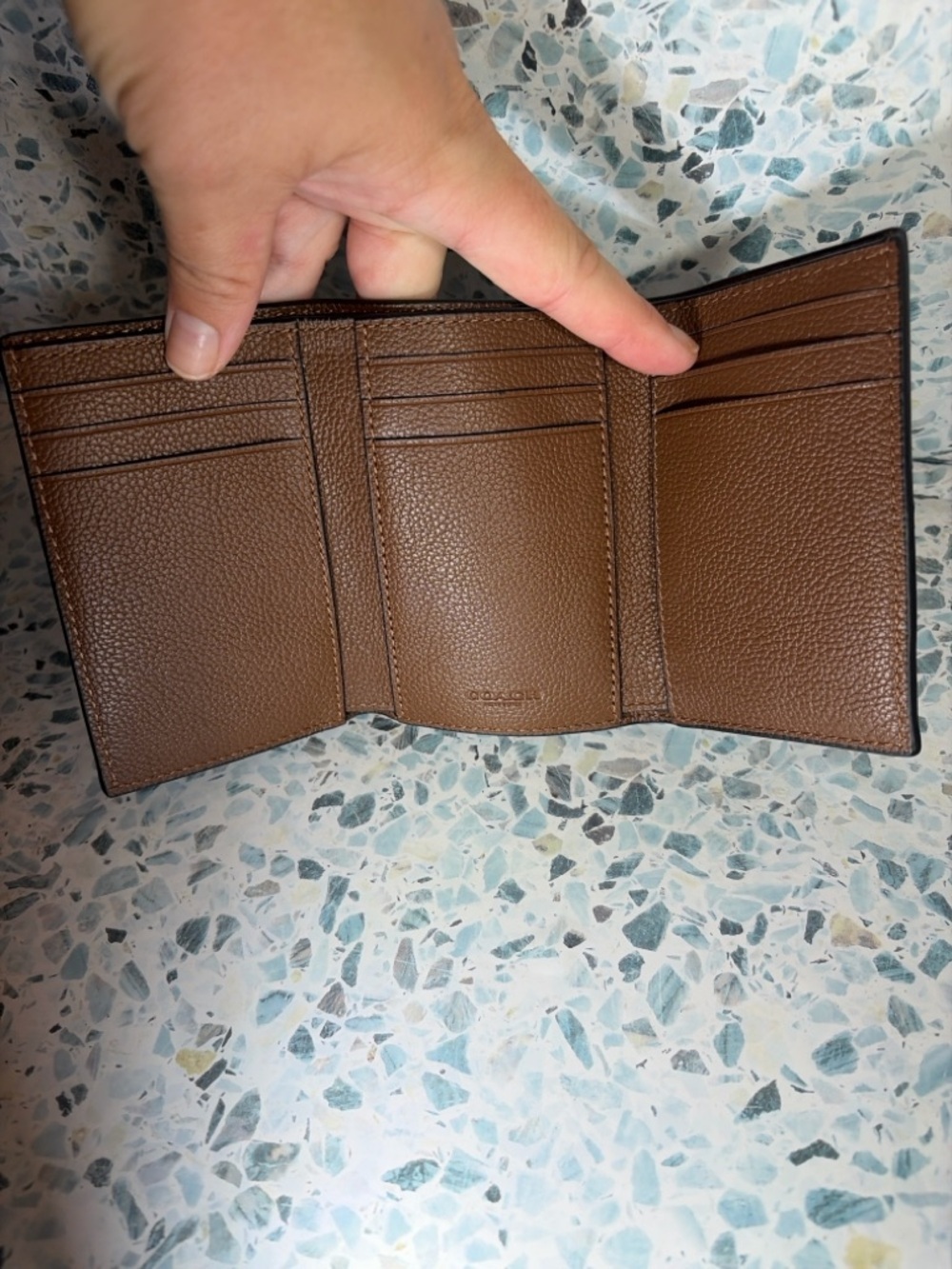 COACH Brown Pebbled Leather Trifold wallet men’s - Picture 3 of 4